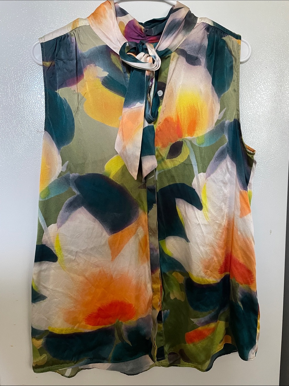 Lafayette 148 New York 10 100% Silk Multicolor Button Down Loud Class Blouse